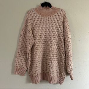 Knox Rose Tan Cream Textured Mockneck Sweater Neutral Comfy Casual XXL